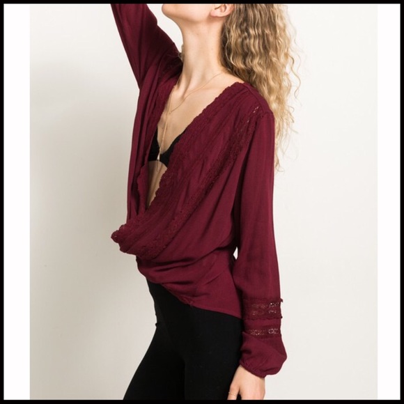 Cross-Over Blouse in Wine - Picture 4 of 6